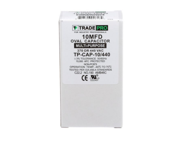 10 MFD 370 or 440 VAC Single Run Capacitor - Oval