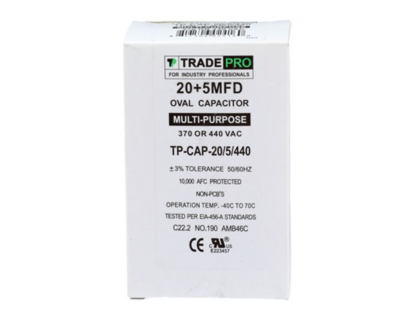 20+5 MFD 370 or 440 VAC Dual Run Capacitor - Oval