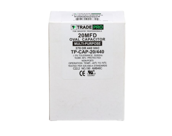 20 MFD 370 or 440 VAC Single Run Capacitor - Oval