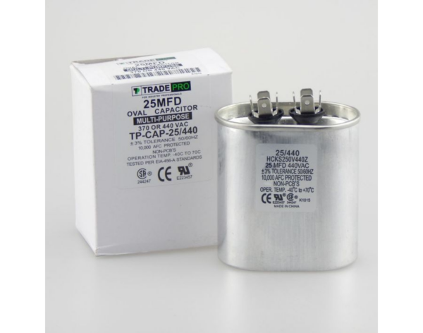 25 MFD 370 or 440 VAC Single Run Capacitor - Oval