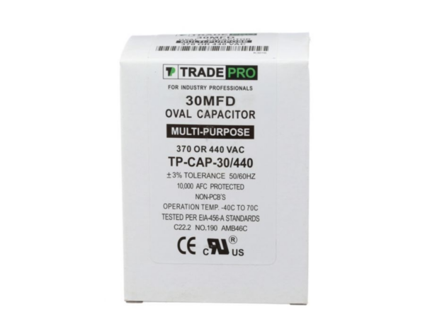 30 MFD 370 or 440 VAC Single Run Capacitor - Oval
