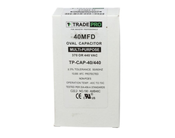 40 MFD 370 or 440 VAC Single Run Capacitor - Oval