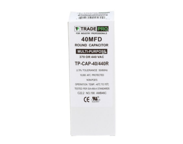 40 MFD 370 or 440 VAC Single Run Capacitor - Round