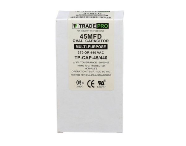 45 MFD 370 or 440 VAC Single Run Capacitor - Oval