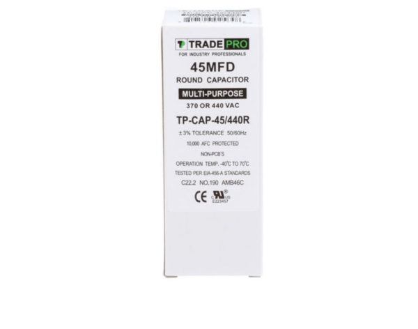 45 MFD 370 or 440 VAC Single Run Capacitor - Round