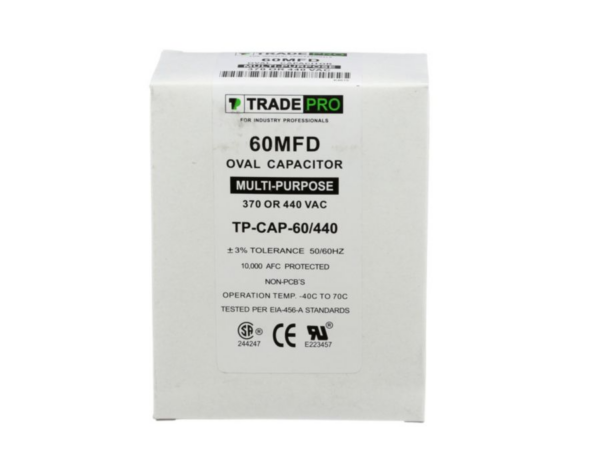 60 MFD 370 or 440 VAC Single Run Capacitor - Oval