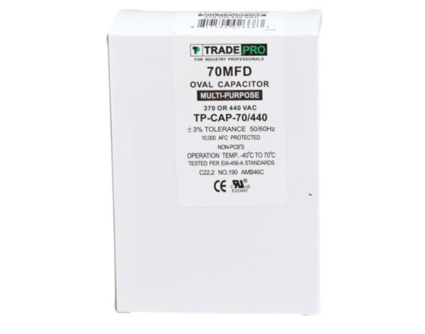 70 MFD 370 or 440 VAC Single Run Capacitor - Oval