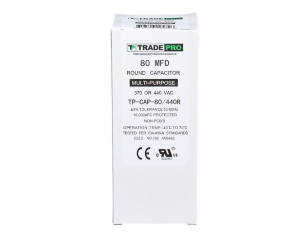 80 MFD 370 or 440 VAC Single Run Capacitor - Round