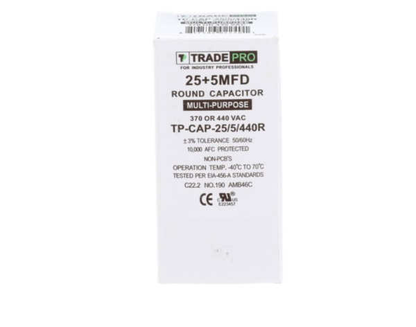 25+5 MFD 370 or 440 VAC Dual Run Capacitor - Oval