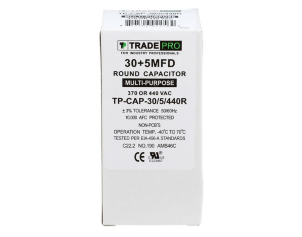 30+5 MFD 370 or 440 VAC Dual Run Capacitor - Round
