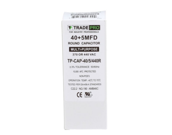 40+5 MFD 370 or 440 VAC Dual Run Capacitor - Round