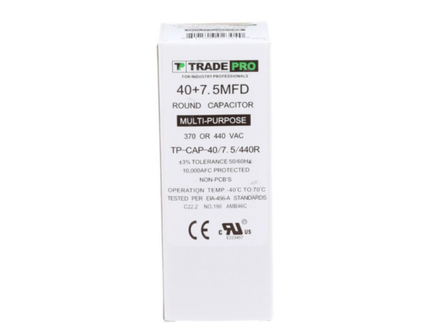40+7.5 MFD 370 or 440 VAC Dual Run Capacitor - Round
