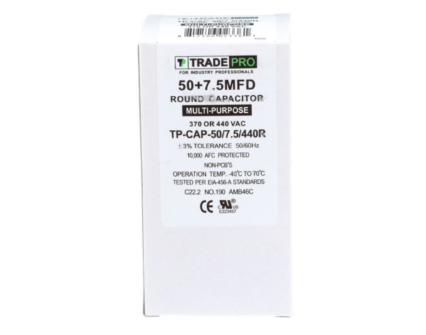 50+7.5 MFD 370 or 440 VAC Dual Run Capacitor - Round