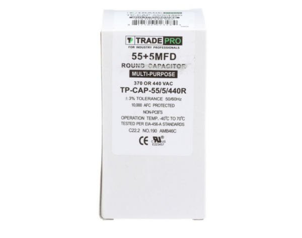 55+5 MFD 370 or 440 VAC Dual Run Capacitor - Round