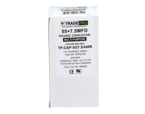 55+7.5 MFD 370 or 440 VAC Dual Run Capacitor - Round