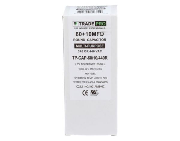60+10 MFD 370 or 440 VAC Dual Run Capacitor - Round