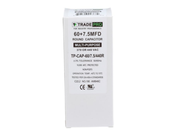 60+7.5 MFD 370 or 440 VAC Dual Run Capacitor - Round