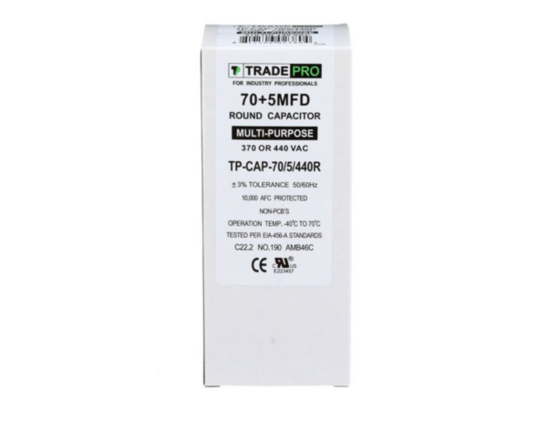 70+5 MFD 370 or 440 VAC Dual Run Capacitor - Round