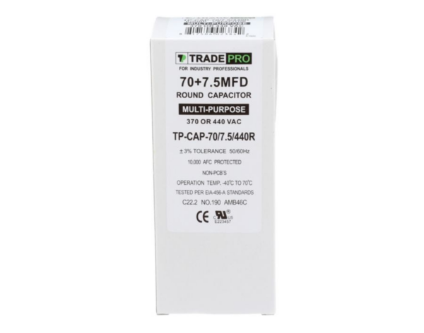 70+7.5 MFD 370 or 440 VAC Dual Run Capacitor - Round