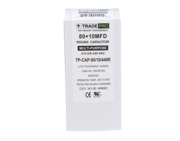 80+10 MFD 370 or 440 VAC Dual Run Capacitor - Round
