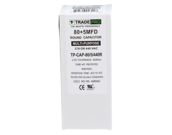 80+5 MFD 370 or 440 VAC Dual Run Capacitor - Round