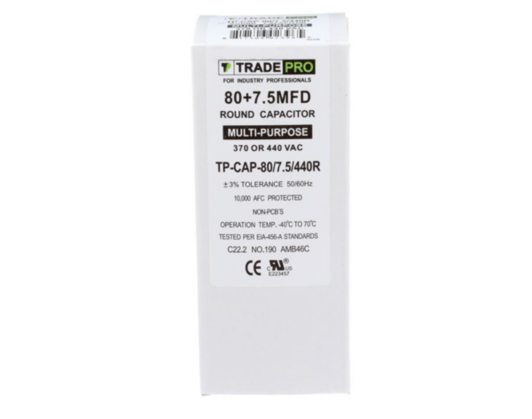 80+7.5 MFD 370 or 440 VAC Dual Run Capacitor - Round